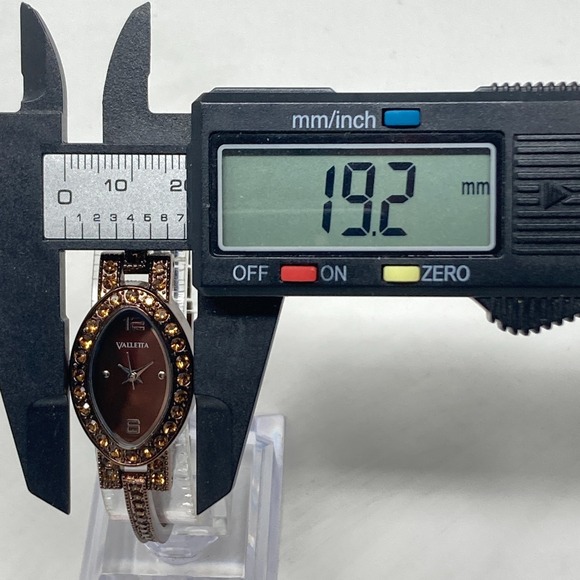 Valletta Watch Women Brown Metallic Orange Crystals Autumn Oval New Battery 6.5" - Picture 9 of 16